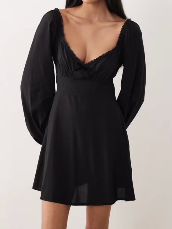 ASOS Dresses & Skirts - ASOS Nobody's Child Lillie Sweetheart Lace Edge Bow Mini Dress Black Size 12 EUC